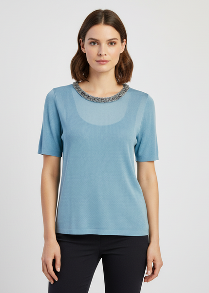 Embellished Collar Knit Top