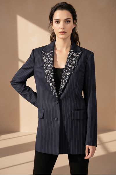 Pinstripes Embellished Blazer