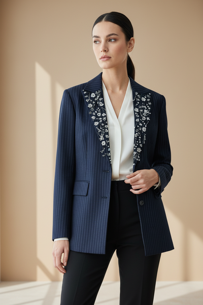 Pinstripes Embellished Blazer