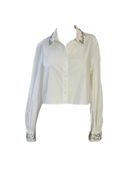 Embellished Collar Crop Blouse