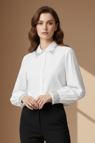 Embellished Collar Crop Blouse