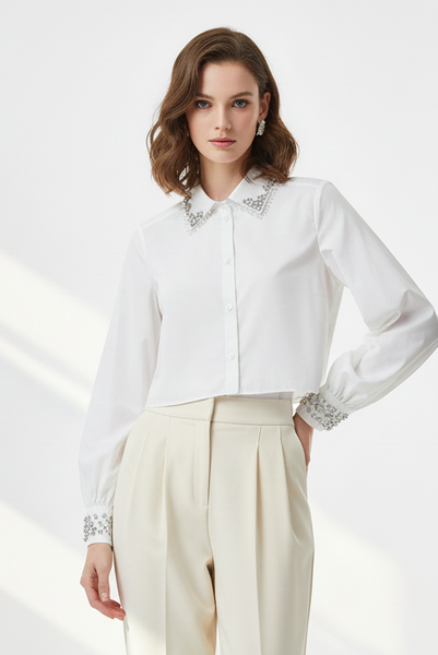 Embellished Collar Crop Blouse