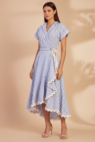 Vertical Strips Wrap Dress