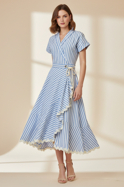 Vertical Strips Wrap Dress