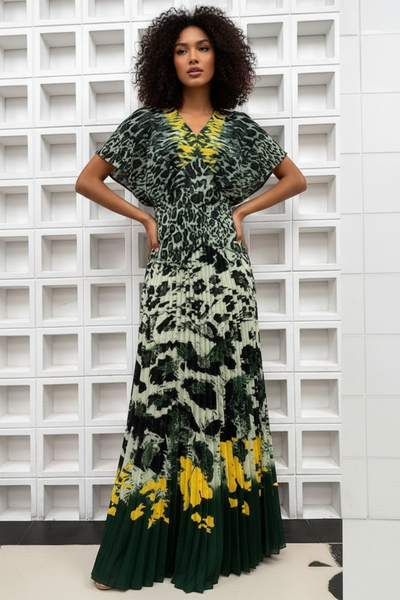V-neckline Top & Maxi Print Skirt Set