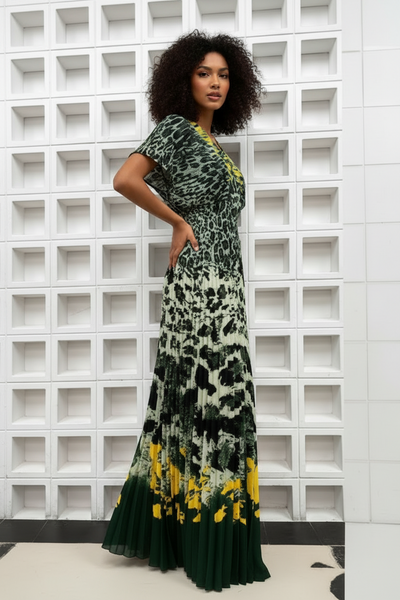 V-neckline Top & Maxi Print Skirt Set