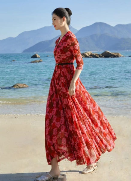 3250048 Prints Belted Flare Mesh Dress *Last Piece