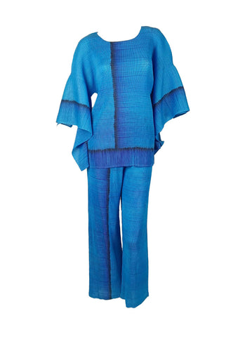 4250005 Tie-Die Bat Sleeved Pleats Top & Pants Set *Blue