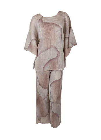 4250005 Tie-Die Bat Sleeved Pleats Top & Pants Set *Preorder