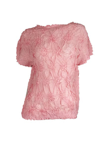4250007 Diamond Wrinkle Short Sleeved Pleats Top *Pink