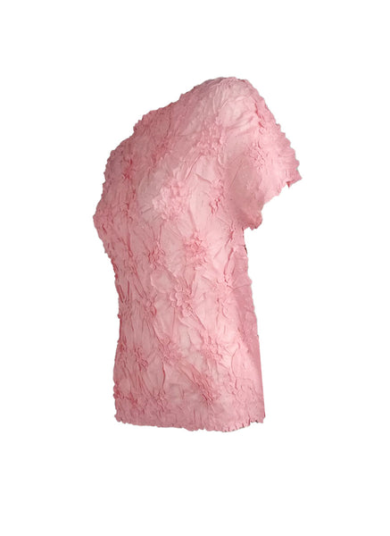 4250007 Diamond Wrinkle Short Sleeved Pleats Top *Pink