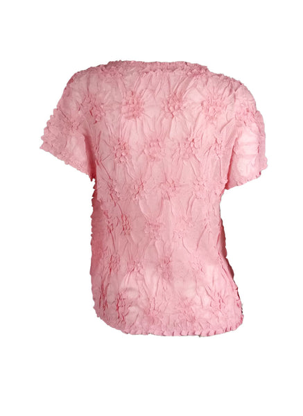 4250007 Diamond Wrinkle Short Sleeved Pleats Top *Pink
