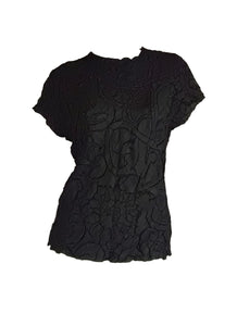 4250008 Round Neck Short Sleeve Pleated Top *Black