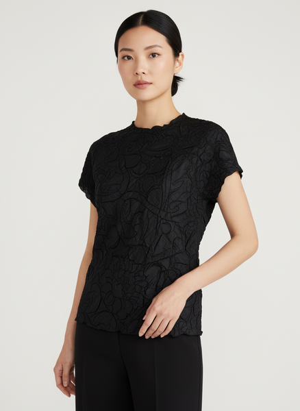 Round Neck Short Sleeve Pleated Top