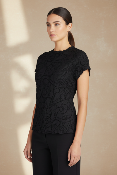 Round Neck Short Sleeve Pleated Top