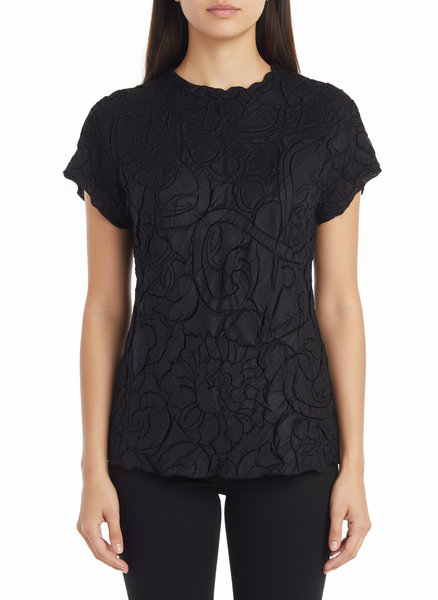 Round Neck Short Sleeve Pleated Top