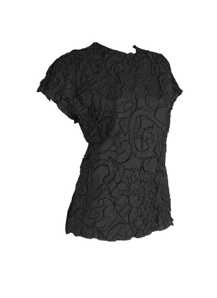 4250008 Round Neck Short Sleeve Pleated Top *Black
