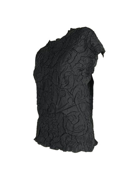 4250008 Round Neck Short Sleeve Pleated Top *Black