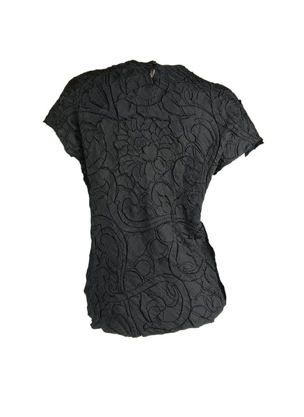4250008 Round Neck Short Sleeve Pleated Top *Black
