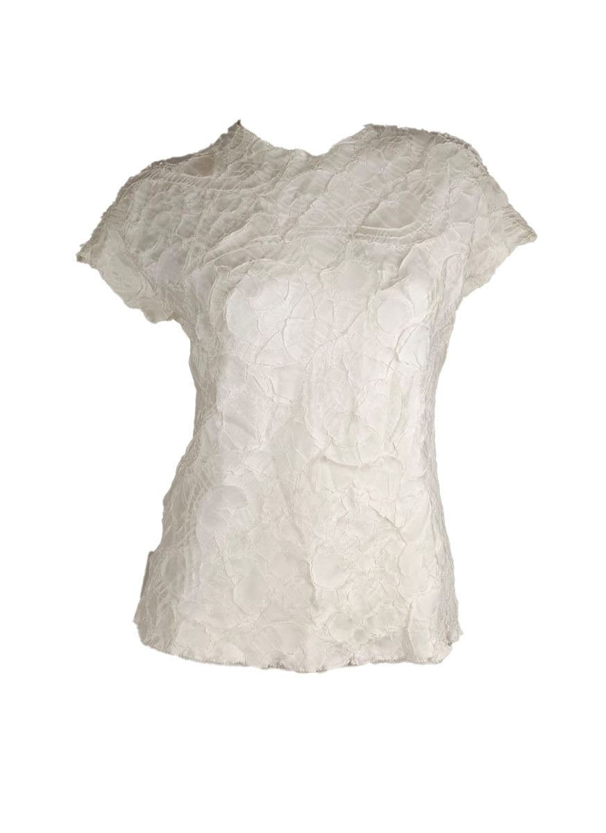 4250008 Round Neck Short Sleeve Pleated Top *Cream