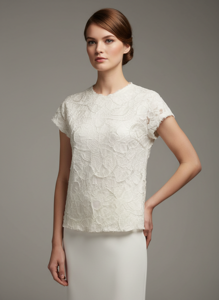 Round Neck Short Sleeve Pleated Top