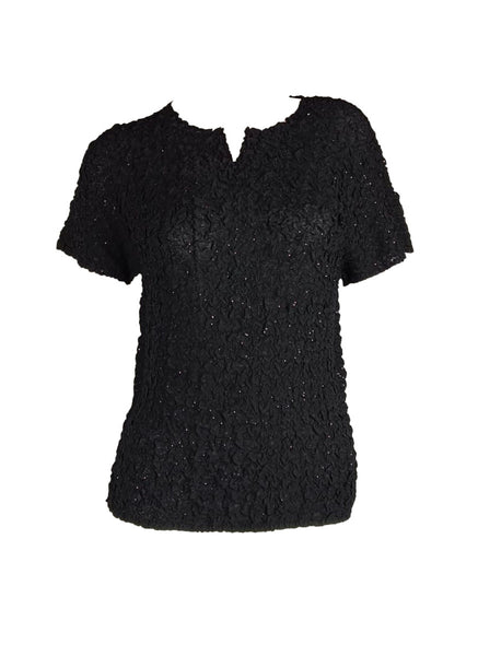 4250010 Short Sleeved Wrinkle Pleated Top *Black