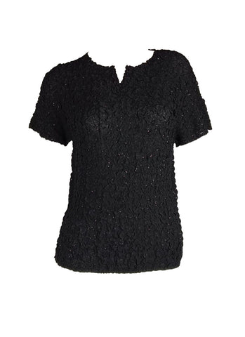 4250010 Short Sleeved Wrinkle Pleated Top *Black