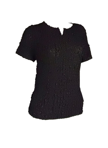 4250010 Short Sleeved Wrinkle Pleated Top *Black