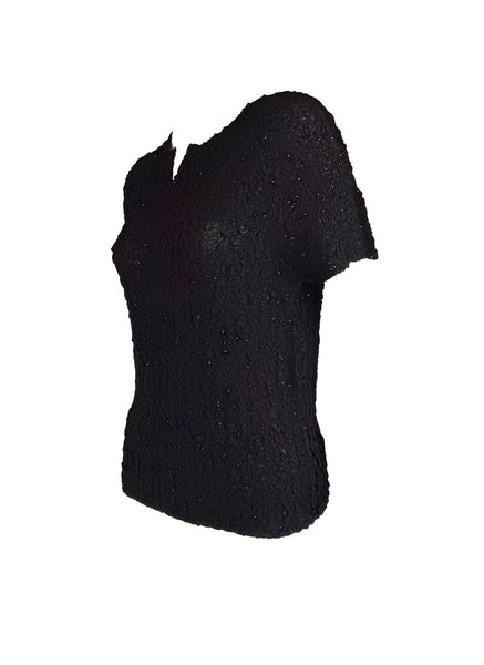 4250010 Short Sleeved Wrinkle Pleated Top *Black