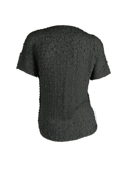 4250010 Short Sleeved Wrinkle Pleated Top *Black