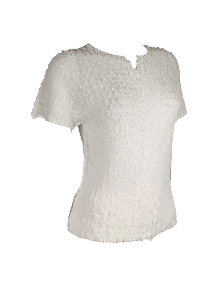 4250010 Short Sleeved Wrinkle Pleated Top *White