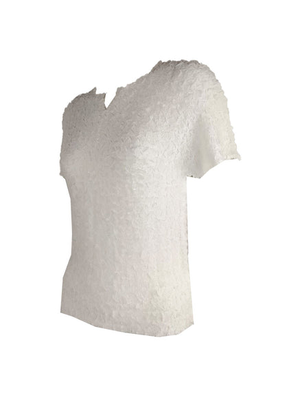 4250010 Short Sleeved Wrinkle Pleated Top *White