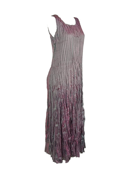 4250011 Square Neck Sleeveless Pleated Dress *Grey & Green