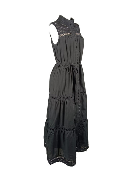 4250012 Hollow Embroidery Sleeveless Maxi Dress *Black