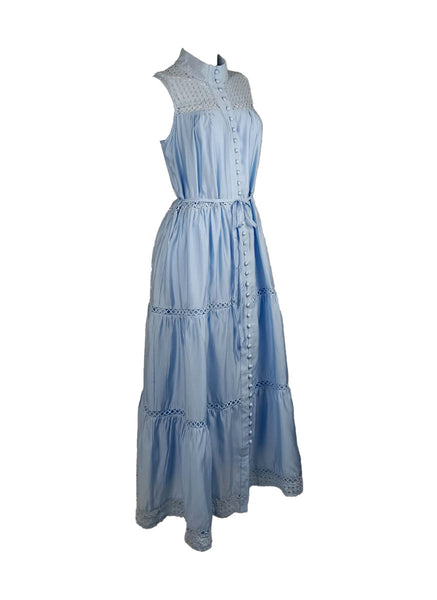 4250012 Hollow Embroidery Sleeveless Maxi Dress *Blue