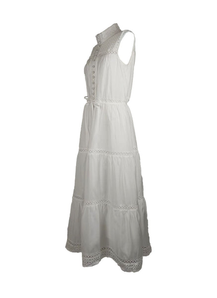 4250012 Hollow Embroidery Sleeveless Maxi Dress *White