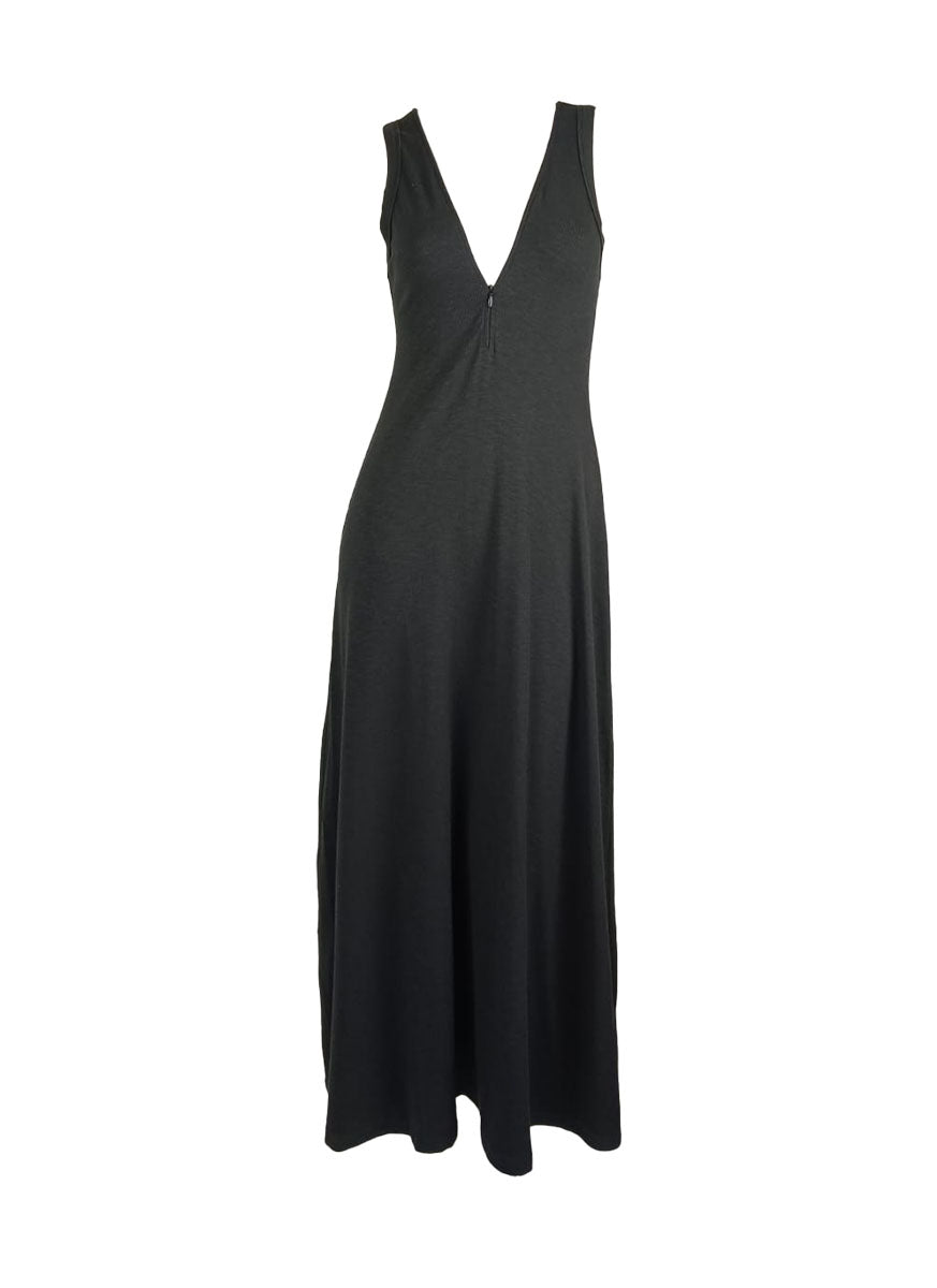 4250013 Zip Front Sleeveless Knitted Tank Dress *Black