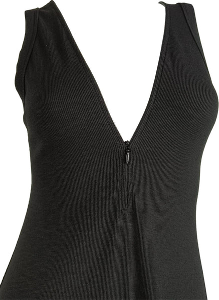 4250013 Zip Front Sleeveless Knitted Tank Dress *Black