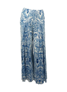 4250022 Ink Embroidered Wide Leg Pleated Pants *Blue