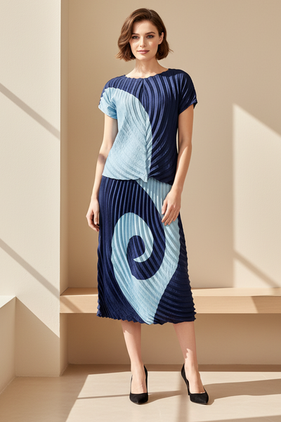 Color Block Pattern Top & Skirt Set