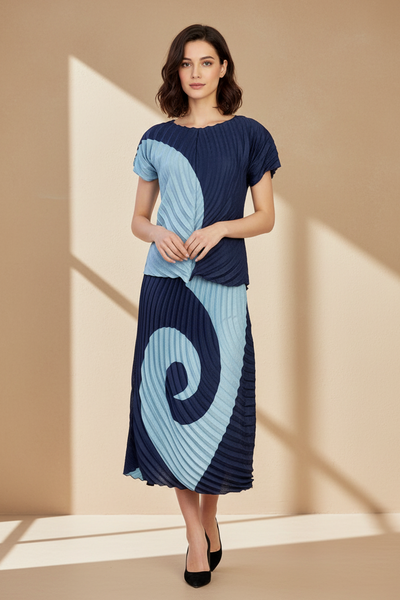 Color Block Pattern Top & Skirt Set