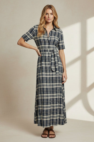 Plaid Pleated Maxi Dress