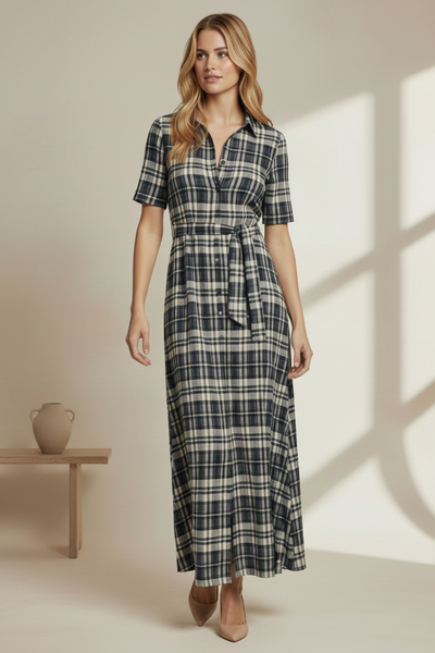 Plaid Pleated Maxi Dress