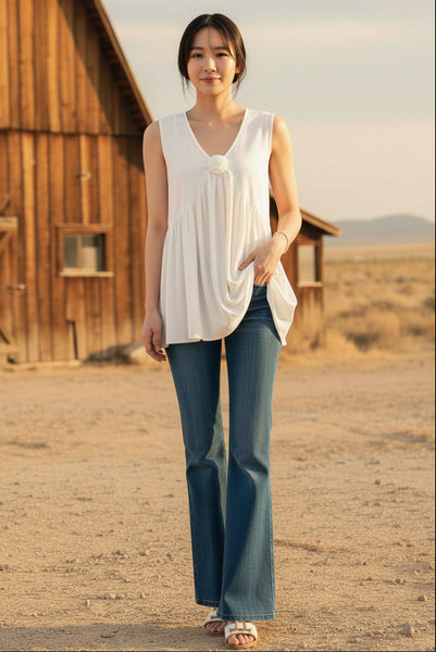V-neckline Velvet Tunic Top