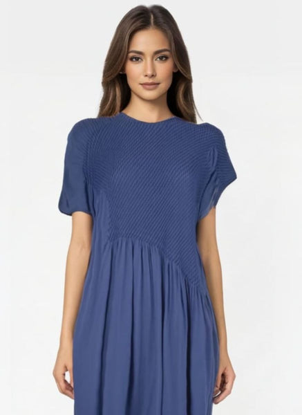 5250008 Combo Pleats Midi Dress *Blue