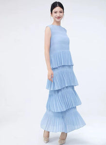3250018 Tiered Pleated Long Dress