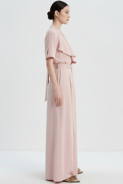 Jacket-style Blouse & Wide-Leg Linen Pants Set