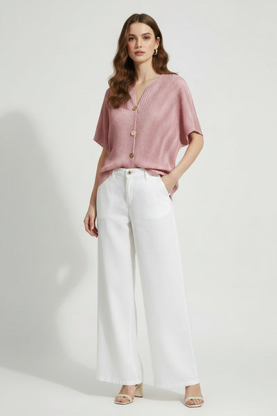 Striped V-neckline Pleats Top