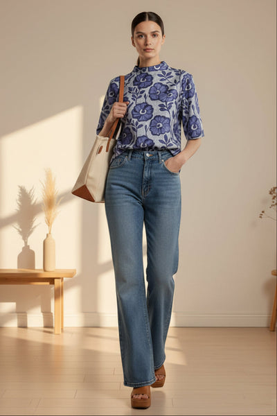 Floral Motifs Textured Top