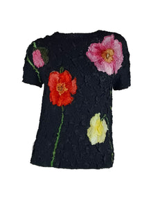 5250002 Floral Wrinkled Pleats Top *Black